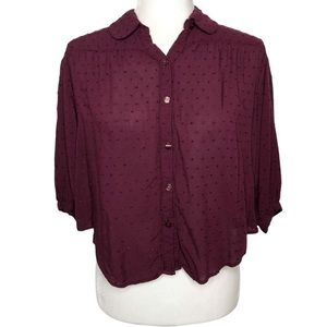Free People Cropped Boho Blouse | 100% Rayon | Oversized w/ Balloon Sleeves | XS